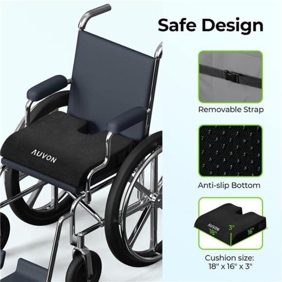 Wheelchair Seat Cushions (18"x16"x3") for Sciatica, Back, Coccyx, Memory Foam - Picture 5 of 7
